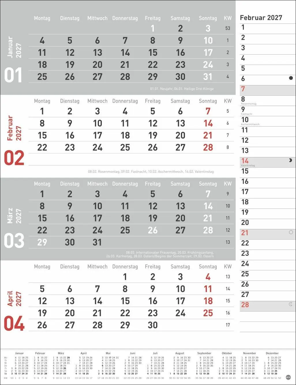 Bild: 9783756415649 | 4-Monats-Planer, rot 2027 | Heye | Kalender | Bürokalender Heye | 2027