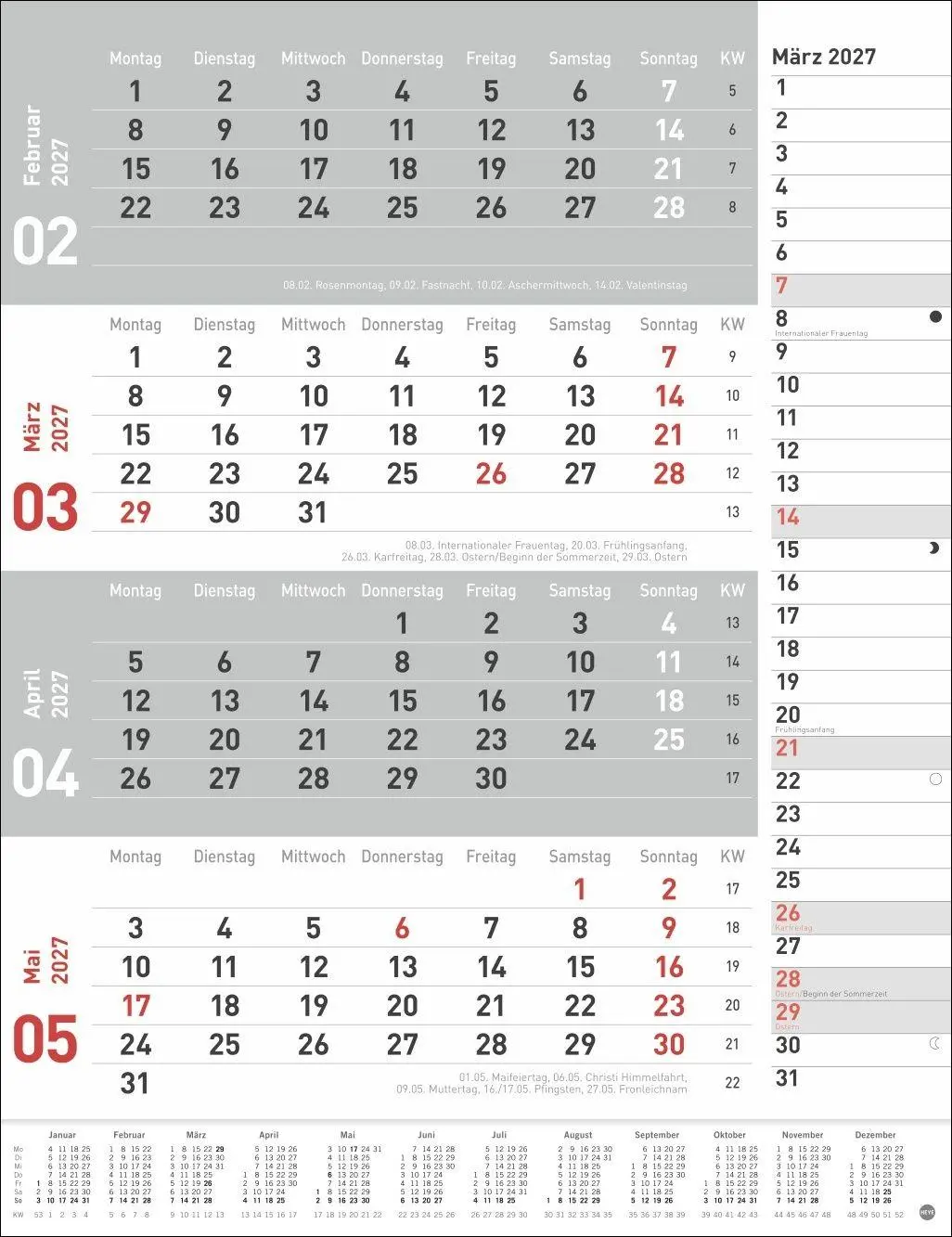 Bild: 9783756415649 | 4-Monats-Planer, rot 2027 | Heye | Kalender | Bürokalender Heye | 2027