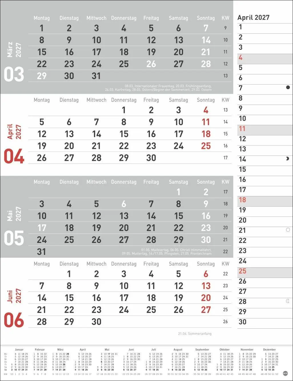Bild: 9783756415649 | 4-Monats-Planer, rot 2027 | Heye | Kalender | Bürokalender Heye | 2027
