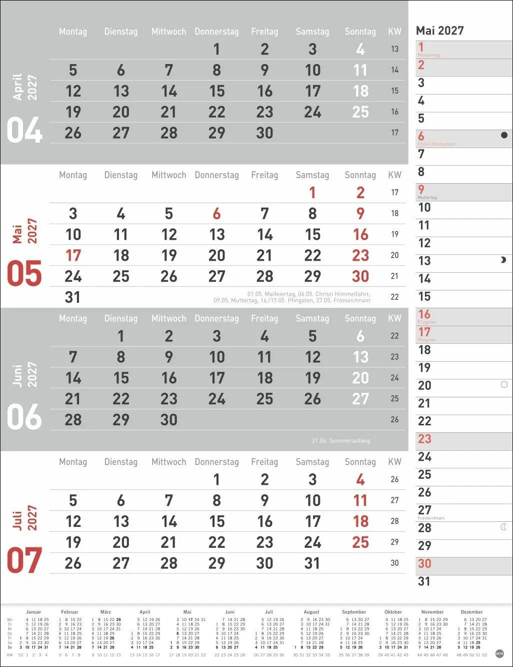 Bild: 9783756415649 | 4-Monats-Planer, rot 2027 | Heye | Kalender | Bürokalender Heye | 2027