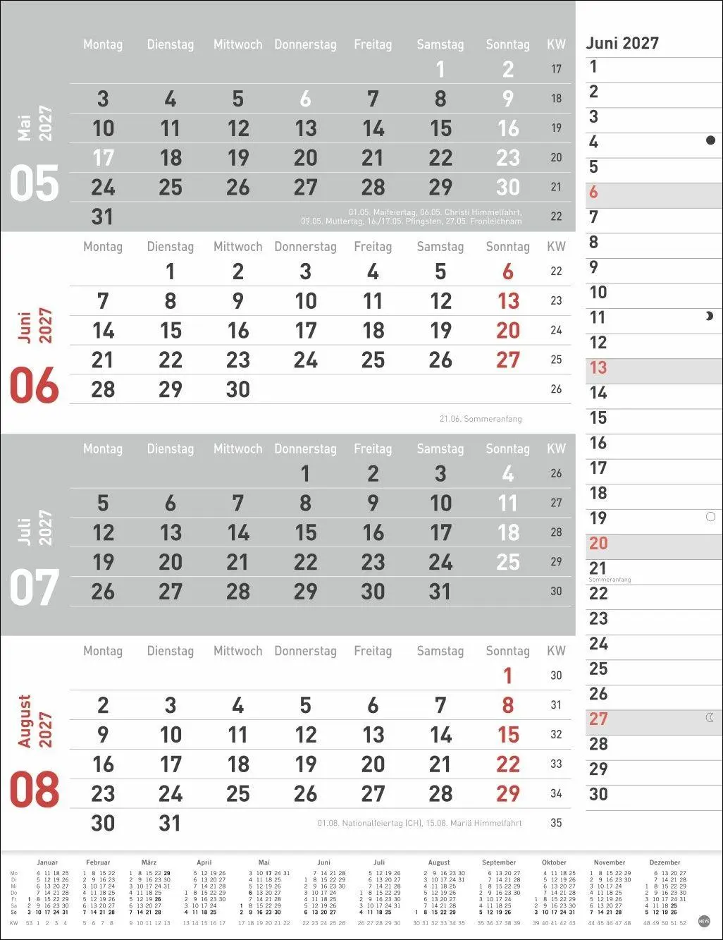 Bild: 9783756415649 | 4-Monats-Planer, rot 2027 | Heye | Kalender | Bürokalender Heye | 2027