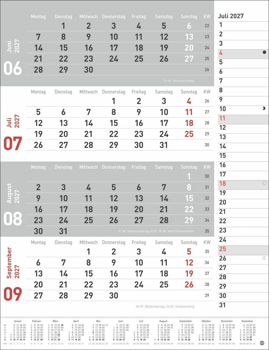 Bild: 9783756415649 | 4-Monats-Planer, rot 2027 | Heye | Kalender | Bürokalender Heye | 2027