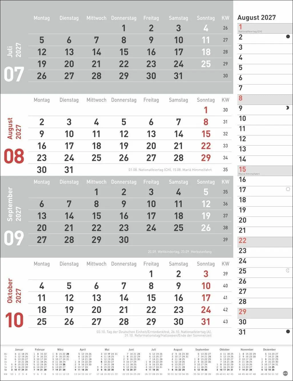 Bild: 9783756415649 | 4-Monats-Planer, rot 2027 | Heye | Kalender | Bürokalender Heye | 2027