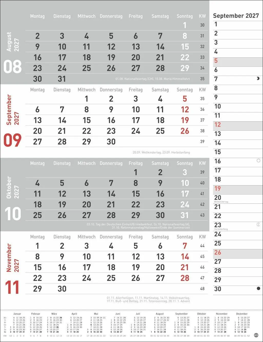 Bild: 9783756415649 | 4-Monats-Planer, rot 2027 | Heye | Kalender | Bürokalender Heye | 2027