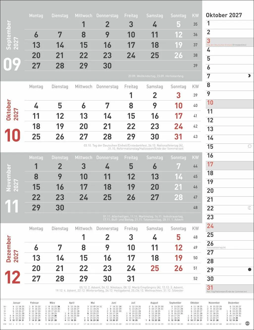 Bild: 9783756415649 | 4-Monats-Planer, rot 2027 | Heye | Kalender | Bürokalender Heye | 2027