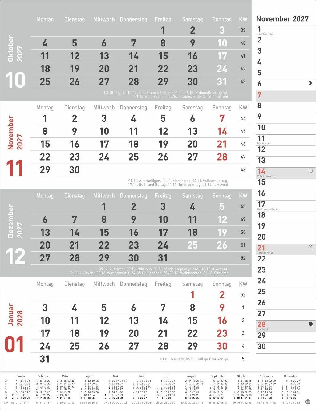 Bild: 9783756415649 | 4-Monats-Planer, rot 2027 | Heye | Kalender | Bürokalender Heye | 2027