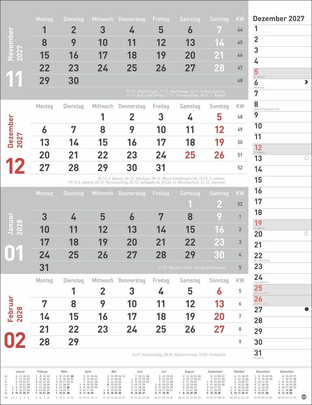 Bild: 9783756415649 | 4-Monats-Planer, rot 2027 | Heye | Kalender | Bürokalender Heye | 2027