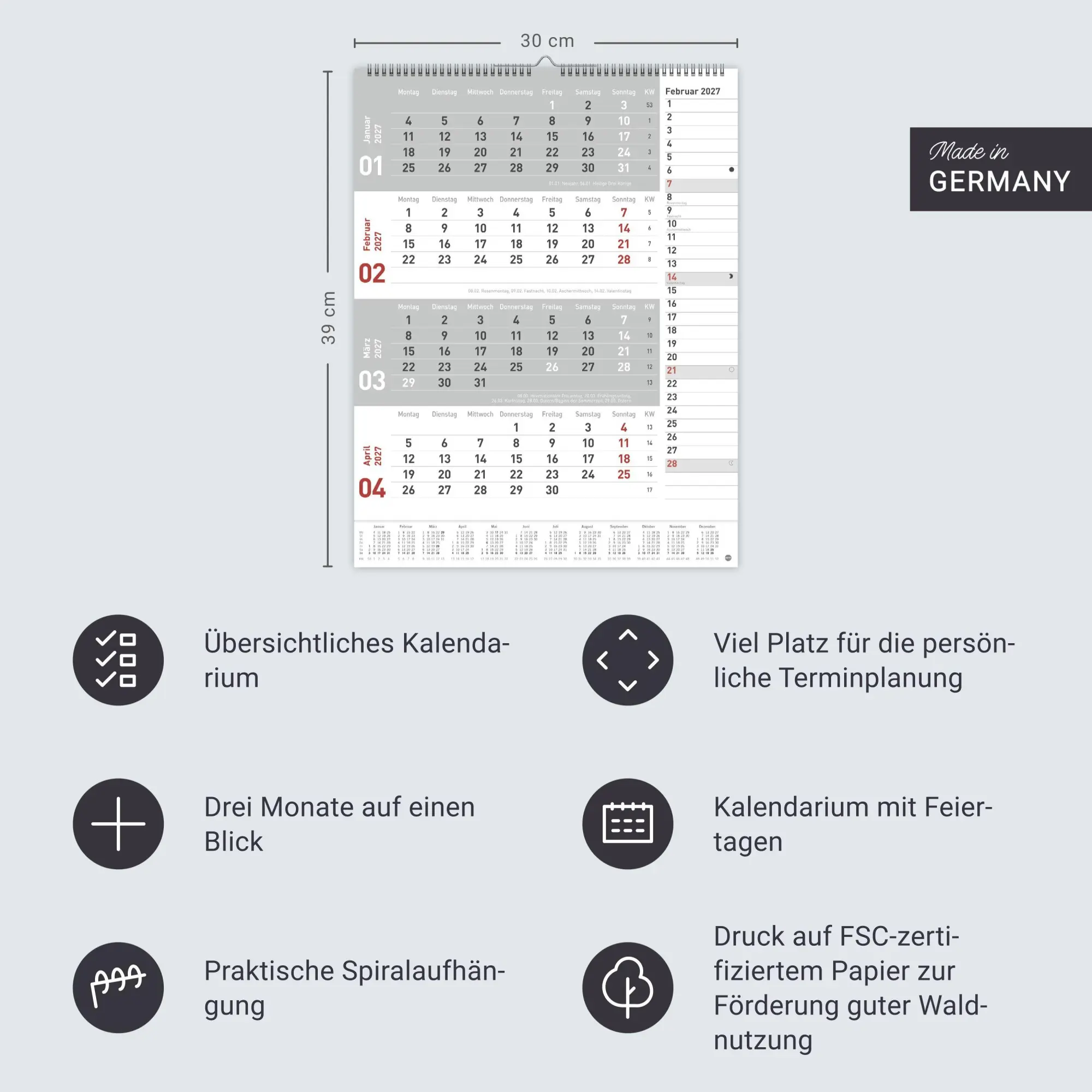 Bild: 9783756415649 | 4-Monats-Planer, rot 2027 | Heye | Kalender | Bürokalender Heye | 2027