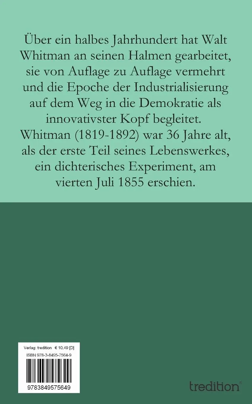 Rückseite: 9783849575649 | WALT WHITMAN | Meine "GRASBLÄTTER" und "ICH" | Axel von Cossart | Buch
