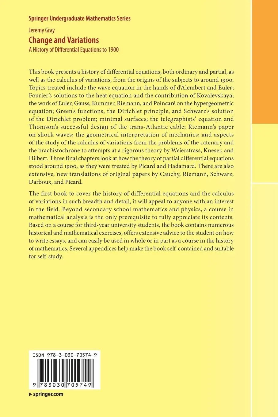 Rückseite: 9783030705749 | Change and Variations | A History of Differential Equations to 1900