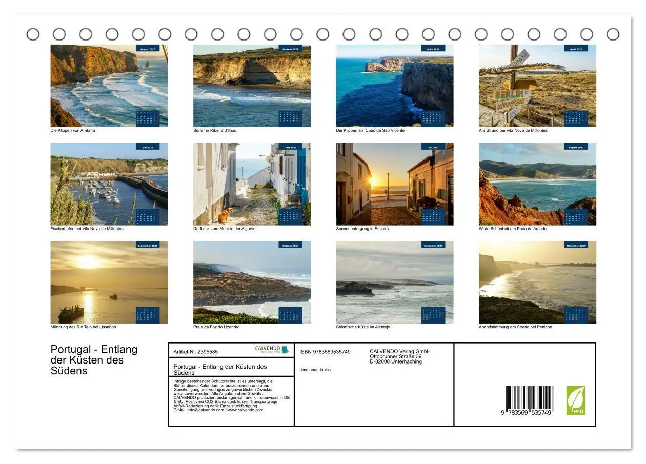 Bild: 9783569535749 | Portugal - Entlang der Küsten des Südens (Tischkalender 2027 DIN A5...