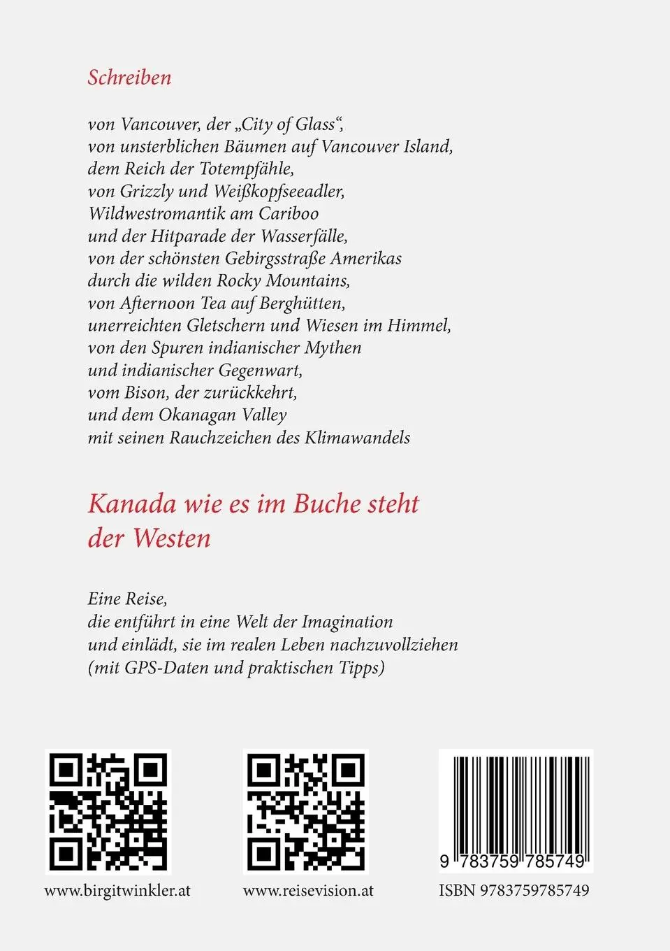 Rückseite: 9783759785749 | Kanada wie es im Buche steht der Westen | Duanna Mund | Taschenbuch