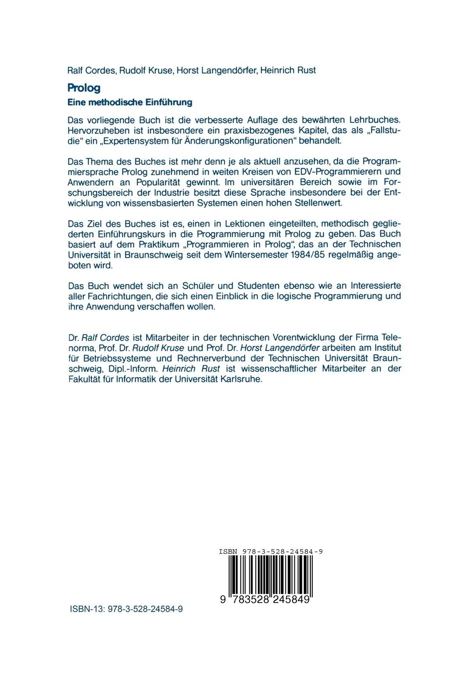 Rückseite: 9783528245849 | Prolog | Eine methodische Einführung | Paul Schmitz (u. a.) | Buch