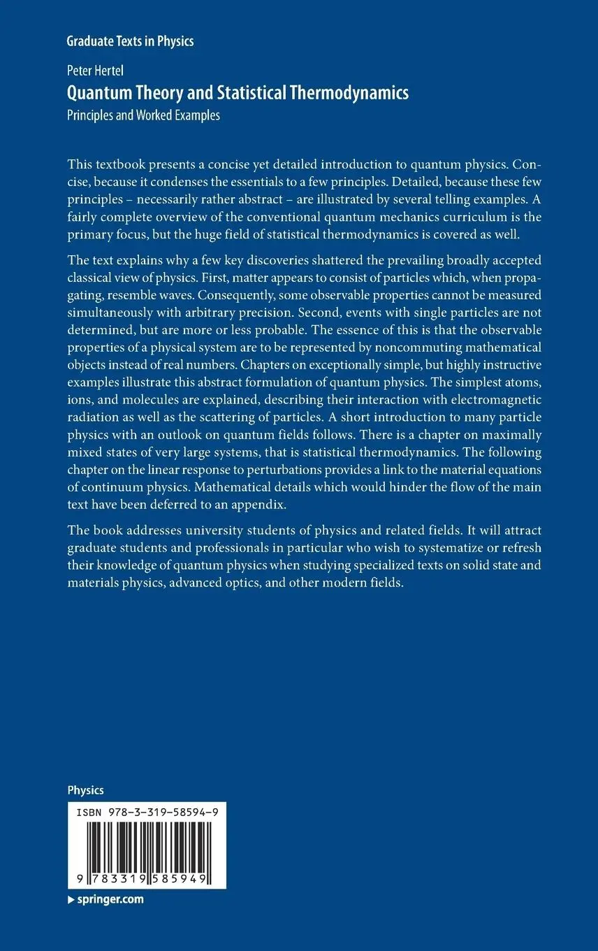 Rückseite: 9783319585949 | Quantum Theory and Statistical Thermodynamics | Peter Hertel | Buch