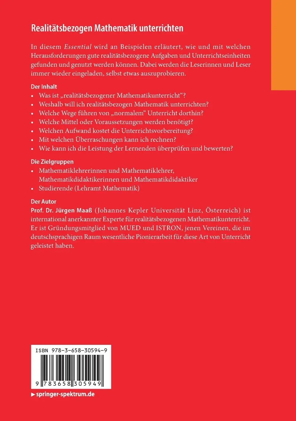 Rückseite: 9783658305949 | Realitätsbezogen Mathematik unterrichten | Ein Leitfaden für Lehrende