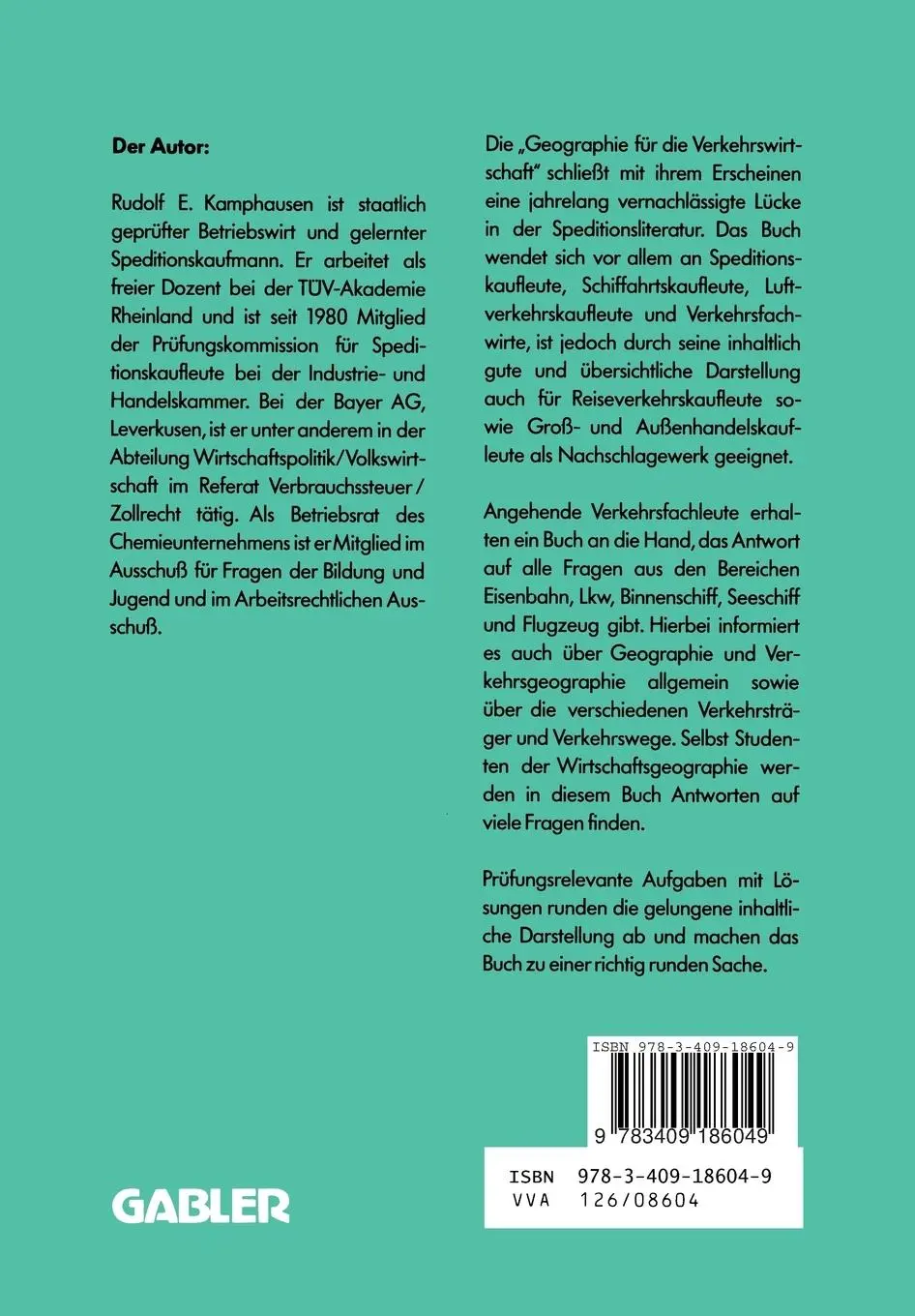 Rückseite: 9783409186049 | Geographie für die Verkehrswirtschaft | Rudolf E. Kamphausen | Buch