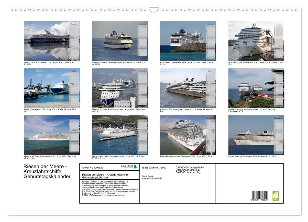 Bild: 9783457776049 | Riesen der Meere - Kreuzfahrtschiffe Geburtstagskalender...