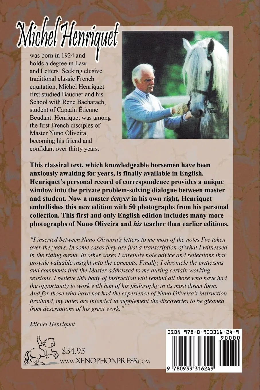 Rückseite: 9780933316249 | 30 YEARS WITH MASTER NUNO OLIVEIRA | Michel Henriquet | Taschenbuch