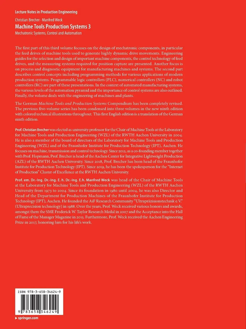 Rückseite: 9783658346249 | Machine Tools Production Systems 3 | Christian Brecher (u. a.) | Buch