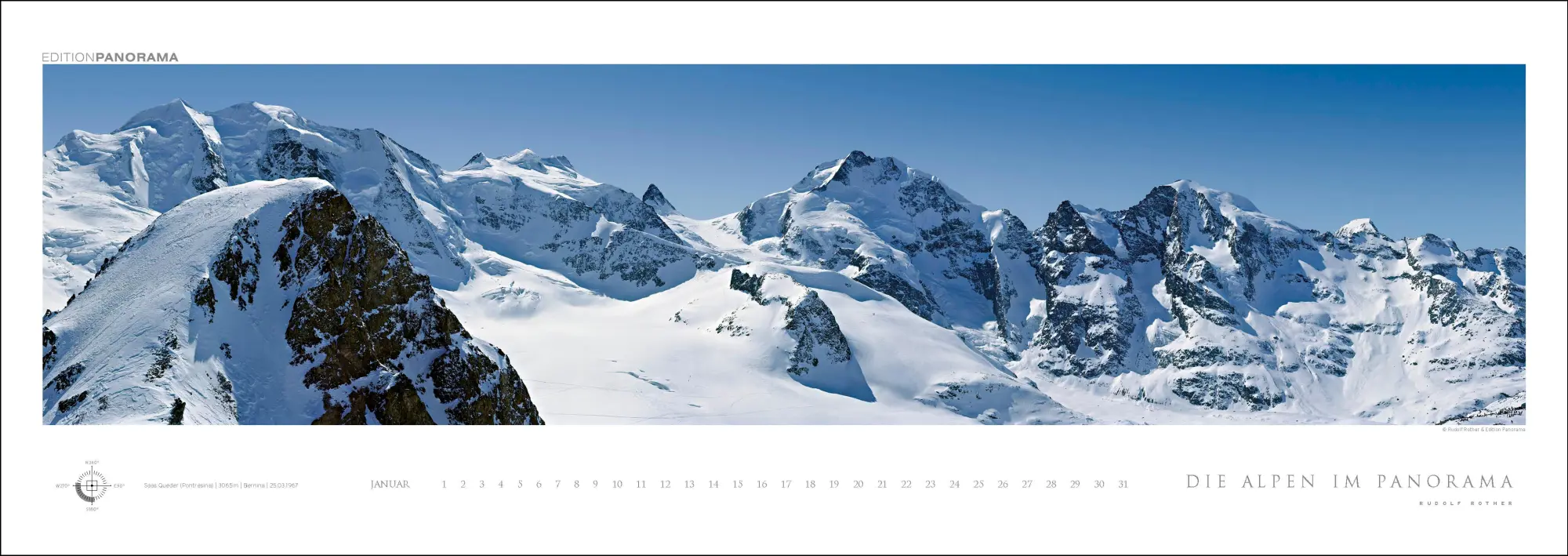 Bild: 9783898236249 | Die Alpen im Panorama | Immerwährender Panorama-Kalender, 110 x 39 cm