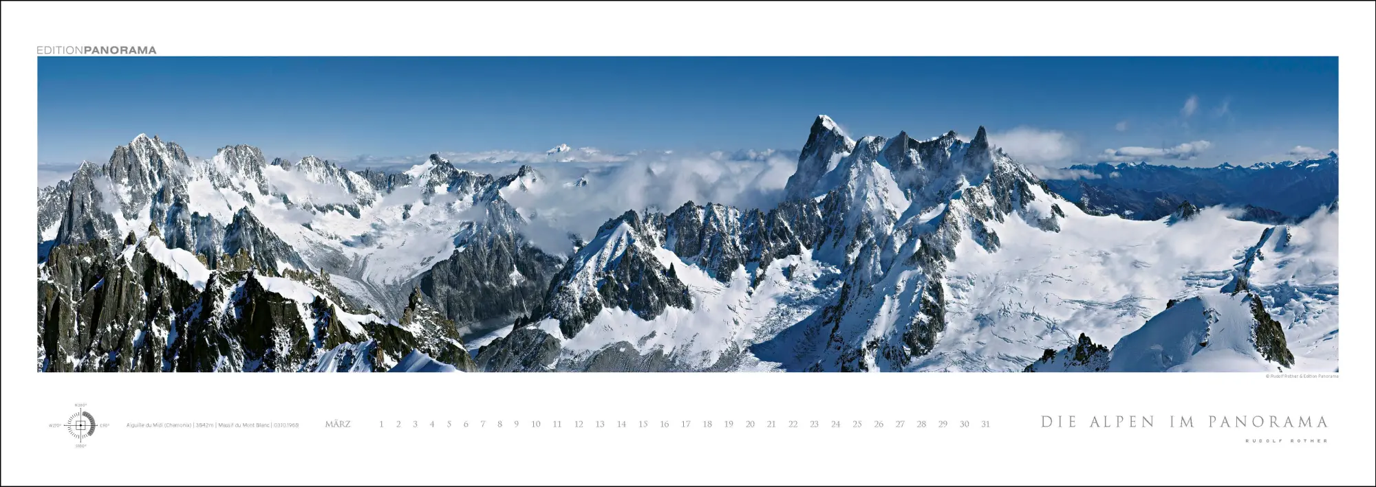 Bild: 9783898236249 | Die Alpen im Panorama | Immerwährender Panorama-Kalender, 110 x 39 cm