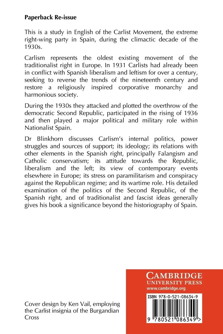 Rückseite: 9780521086349 | Carlism and Crisis in Spain 1931 1939 | Martin Blinkhorn (u. a.)