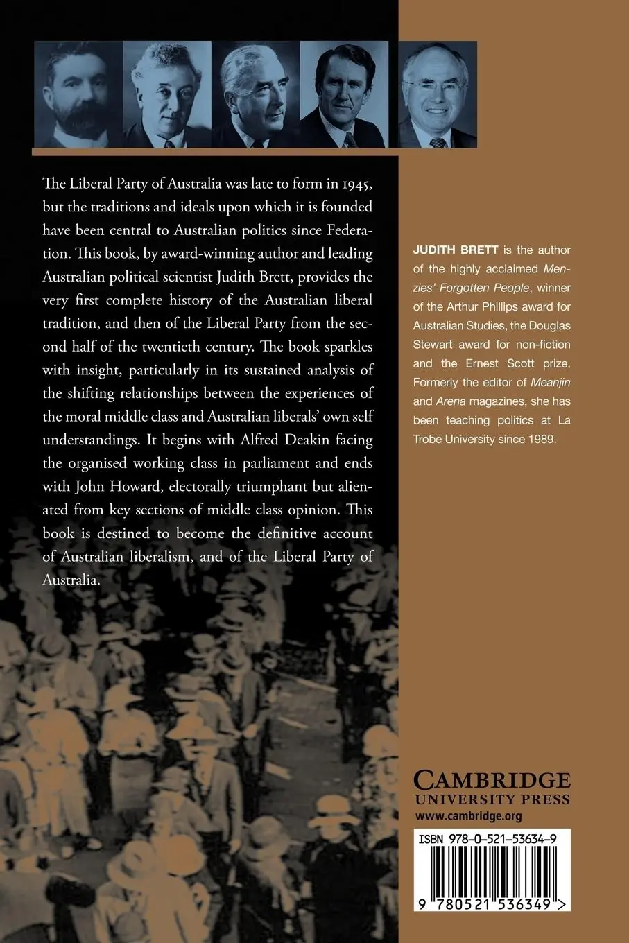 Rückseite: 9780521536349 | Australian Liberals and the Moral Middle Class | Judith Brett | Buch