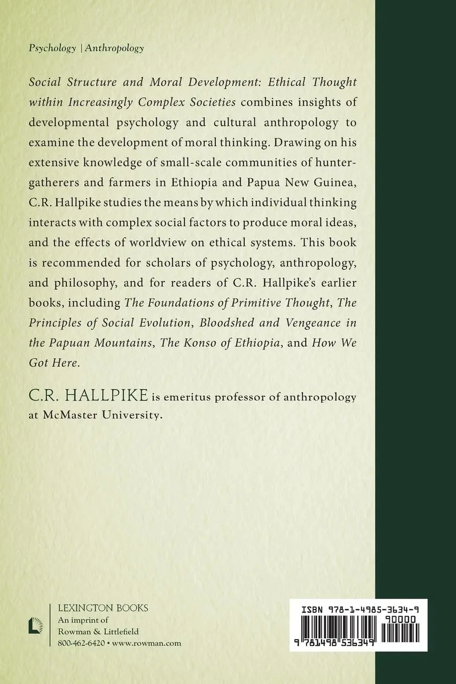 Rückseite: 9781498536349 | Ethical Thought in Increasingly Complex Societies | C. R. Hallpike