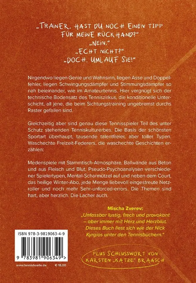 Rückseite: 9783981906349 | Tennishölle | Serve-and-volley an die Theke | Daniel Duhr | Buch
