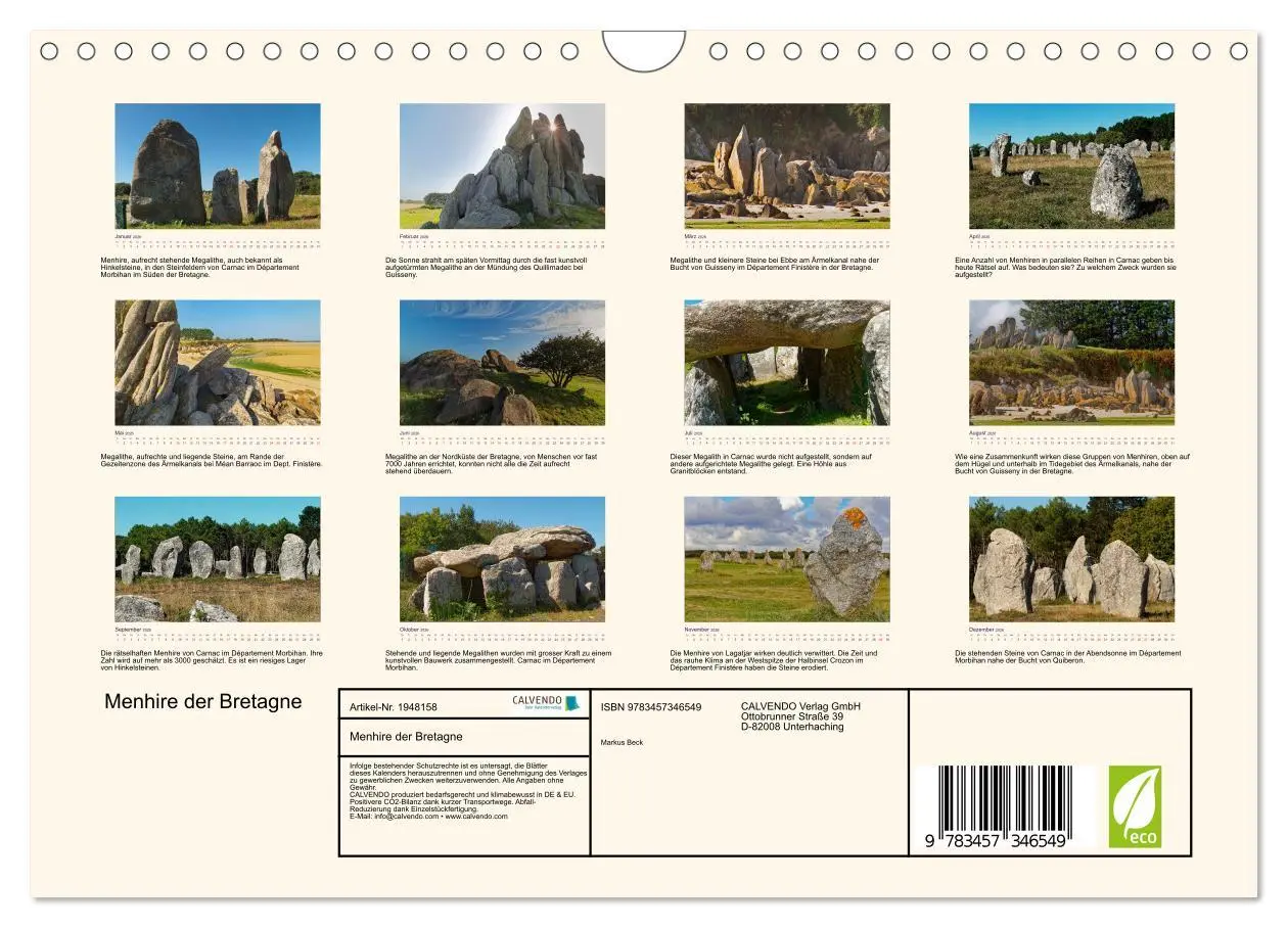 Bild: 9783457346549 | Menhire der Bretagne (Wandkalender 2026 DIN A4 quer), CALVENDO...