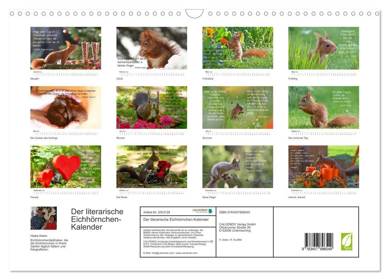 Bild: 9783457896549 | Der literarische Eichhörnchen-Kalender (Wandkalender 2026 DIN A3...