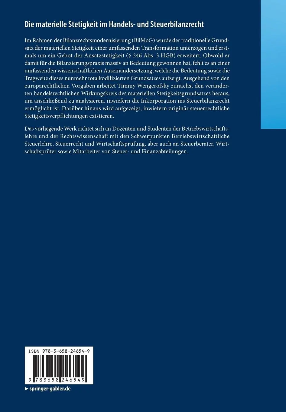 Rückseite: 9783658246549 | Die materielle Stetigkeit im Handels- und Steuerbilanzrecht | Buch