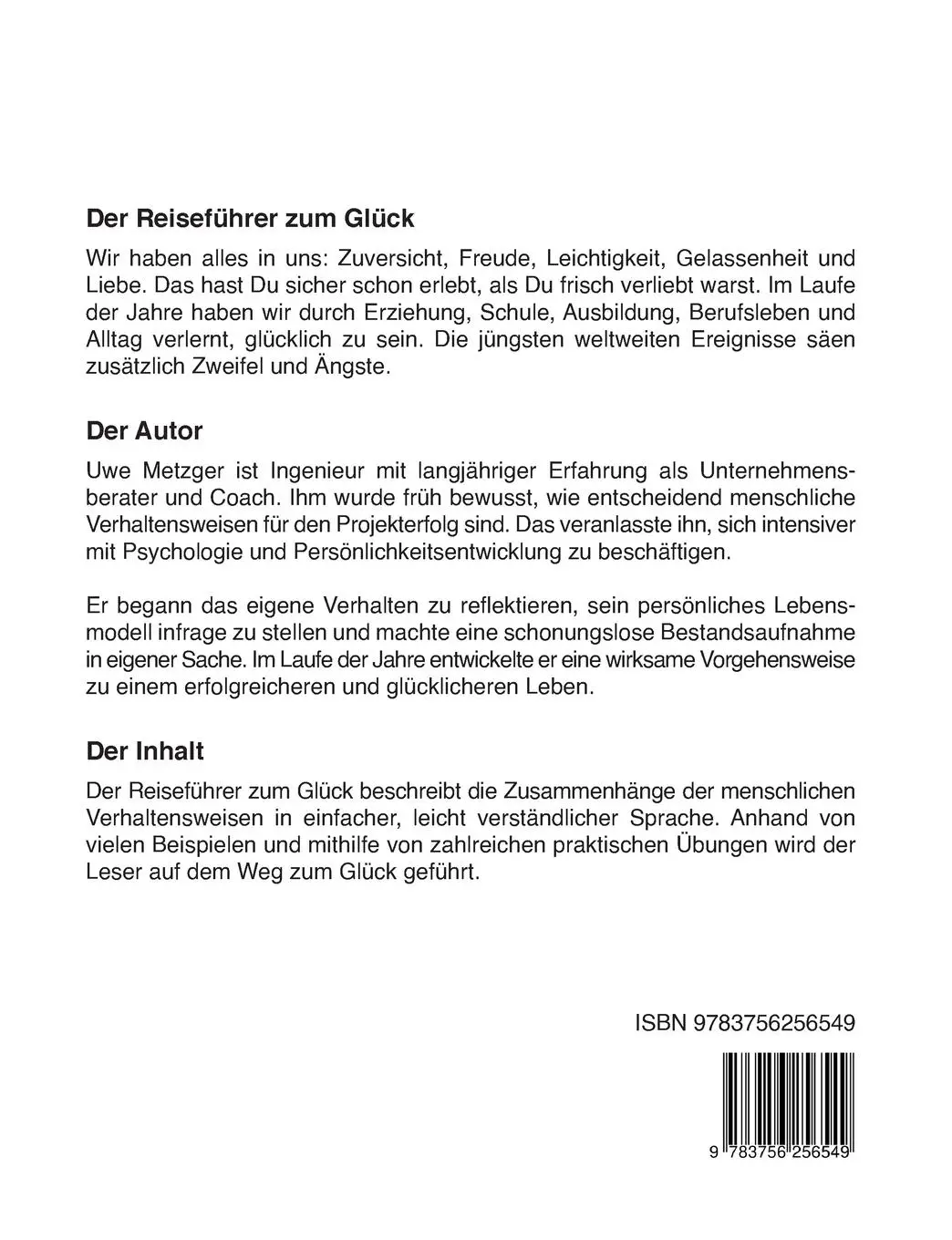 Rückseite: 9783756256549 | Dein Weg zu mehr Glück | Wie Du Deine Potenziale entfaltest | Metzger