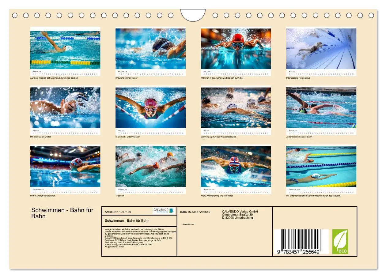 Bild: 9783457266649 | Schwimmen - Bahn für Bahn (Wandkalender 2026 DIN A4 quer), CALVENDO...