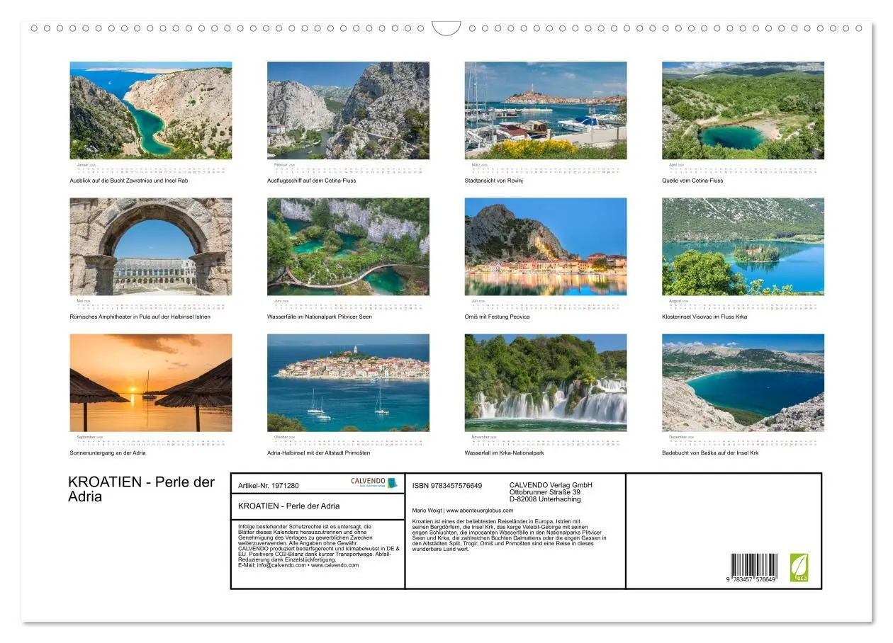 Bild: 9783457576649 | KROATIEN - Perle der Adria (Wandkalender 2026 DIN A2 quer),...