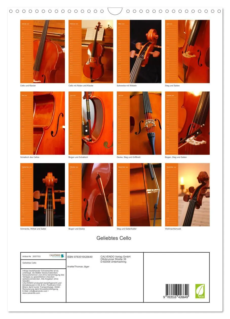 Bild: 9783516426649 | Geliebtes Cello (Wandkalender 2026 DIN A3 hoch), CALVENDO...