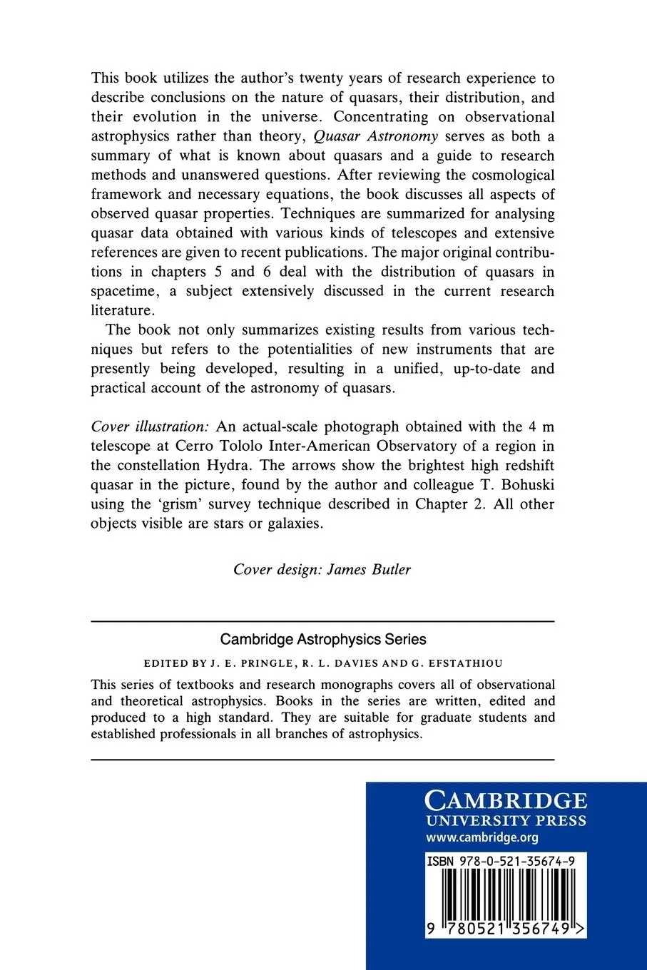 Rückseite: 9780521356749 | Quasar Astronomy | Daniel Weedman | Taschenbuch | Englisch | 2008