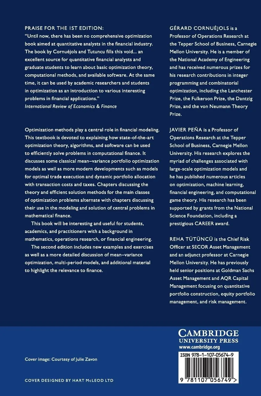 Rückseite: 9781107056749 | Optimization Methods in Finance | Gérard Cornuéjols (u. a.) | Buch