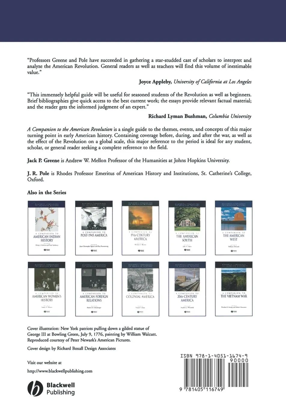 Rückseite: 9781405116749 | A Companion to the American Revolution | Jack P Greene (u. a.) | Buch
