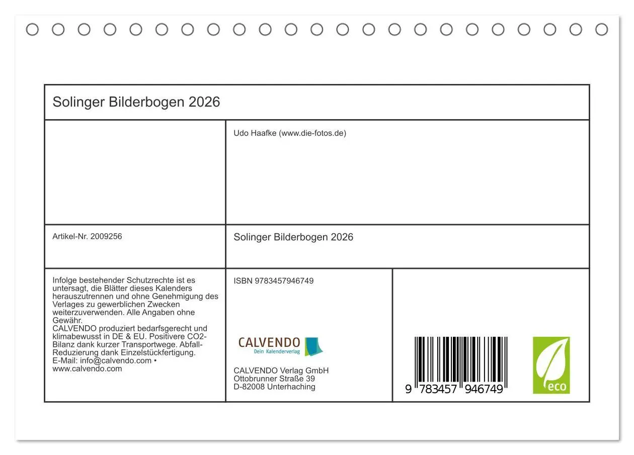 Bild: 9783457946749 | Solinger Bilderbogen 2026 (Tischkalender 2026 DIN A5 quer),...
