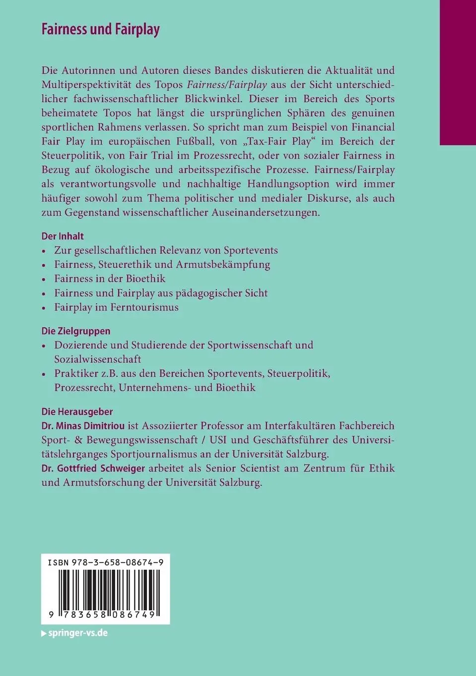 Rückseite: 9783658086749 | Fairness und Fairplay | Interdisziplinäre Perspektiven | Taschenbuch