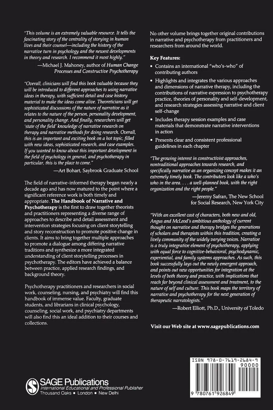Rückseite: 9780761926849 | The Handbook of Narrative and Psychotherapy | Lynne E Angus (u. a.)