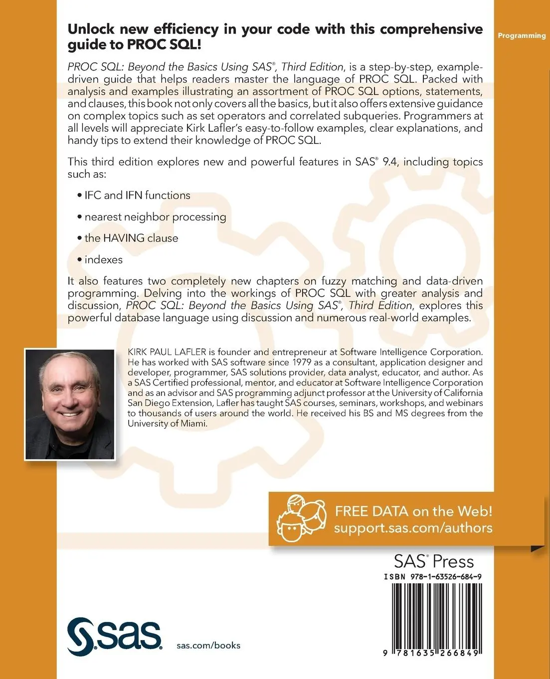 Rückseite: 9781635266849 | PROC SQL | Beyond the Basics Using SAS, Third Edition | Lafler | Buch