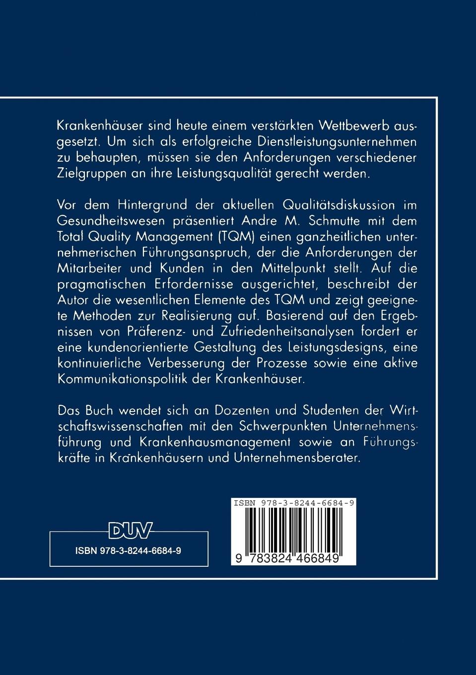 Rückseite: 9783824466849 | Total Quality Management im Krankenhaus | Andre M. Schmutte | Buch