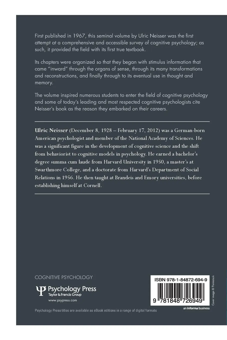 Rückseite: 9781848726949 | Cognitive Psychology | Classic Edition | Ulric Neisser | Taschenbuch
