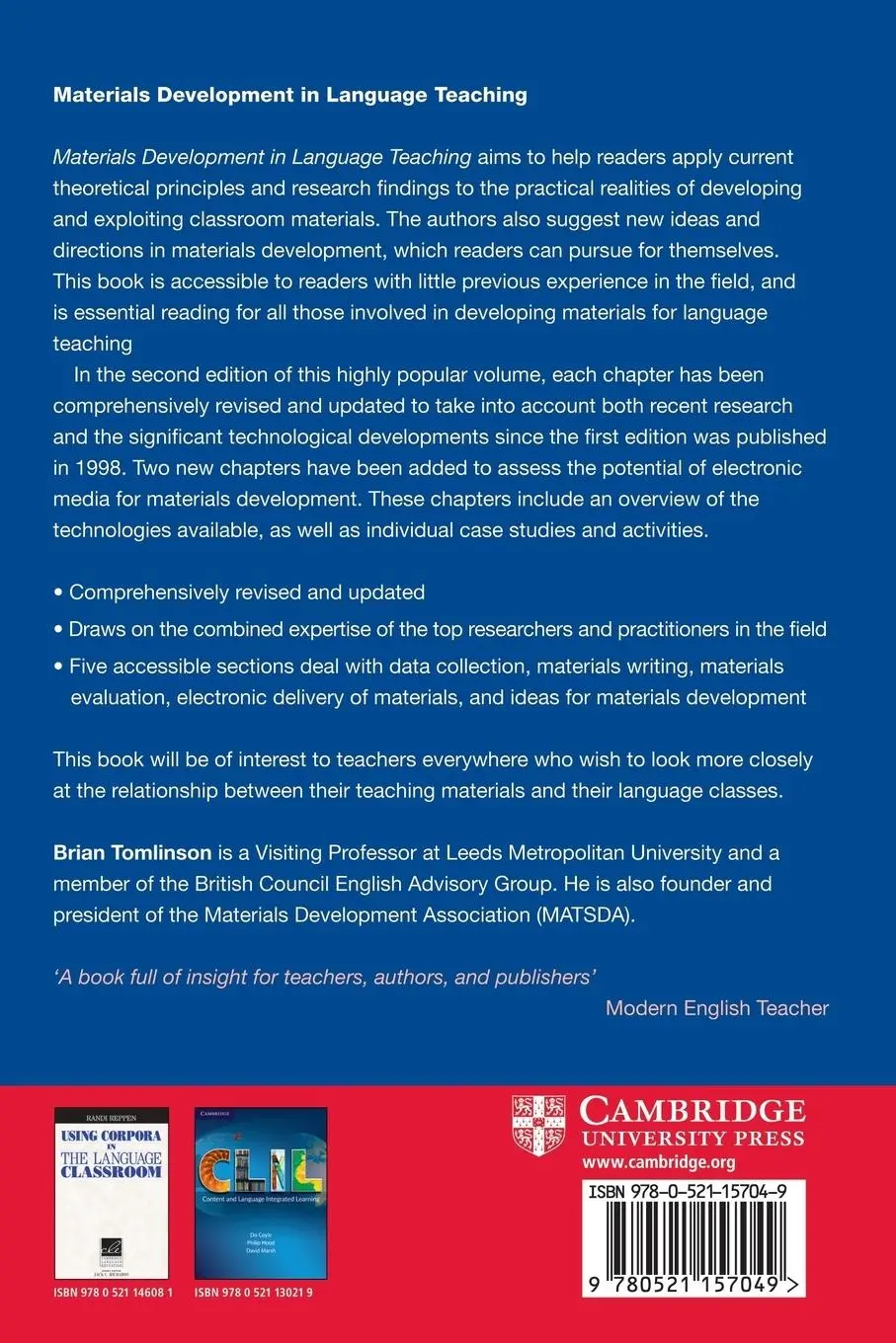 Rückseite: 9780521157049 | Materials Development in Language Teaching | Brian Tomlinson | Buch