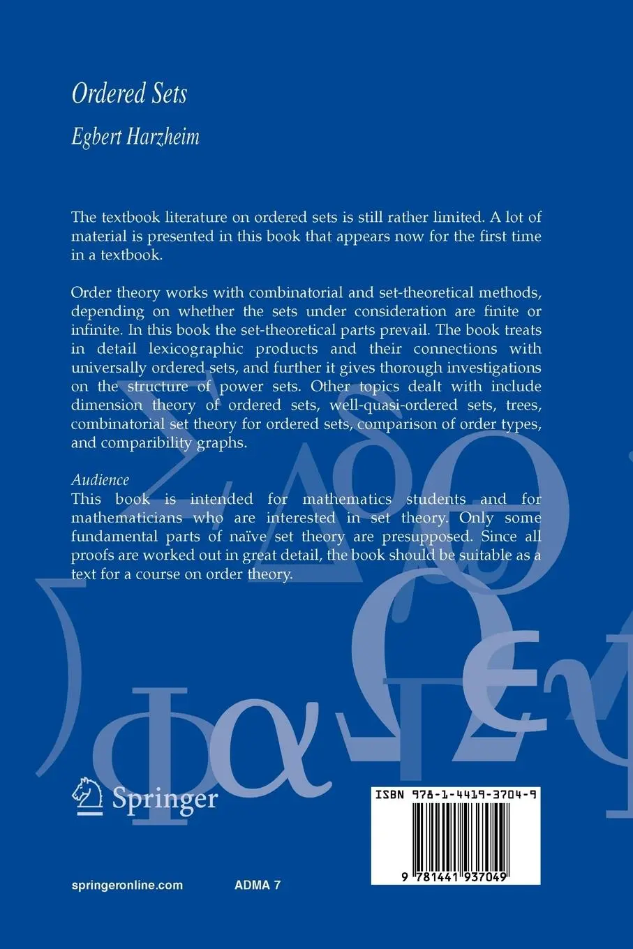 Rückseite: 9781441937049 | Ordered Sets | Egbert Harzheim | Taschenbuch | xii | Englisch | 2010