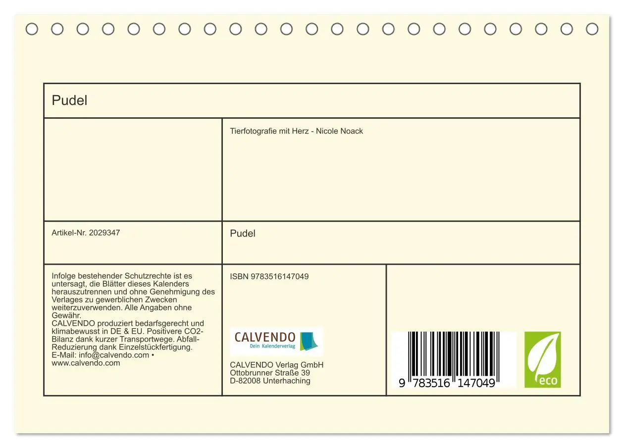 Bild: 9783516147049 | Pudel (Tischkalender 2026 DIN A5 quer), CALVENDO Monatskalender | 2026