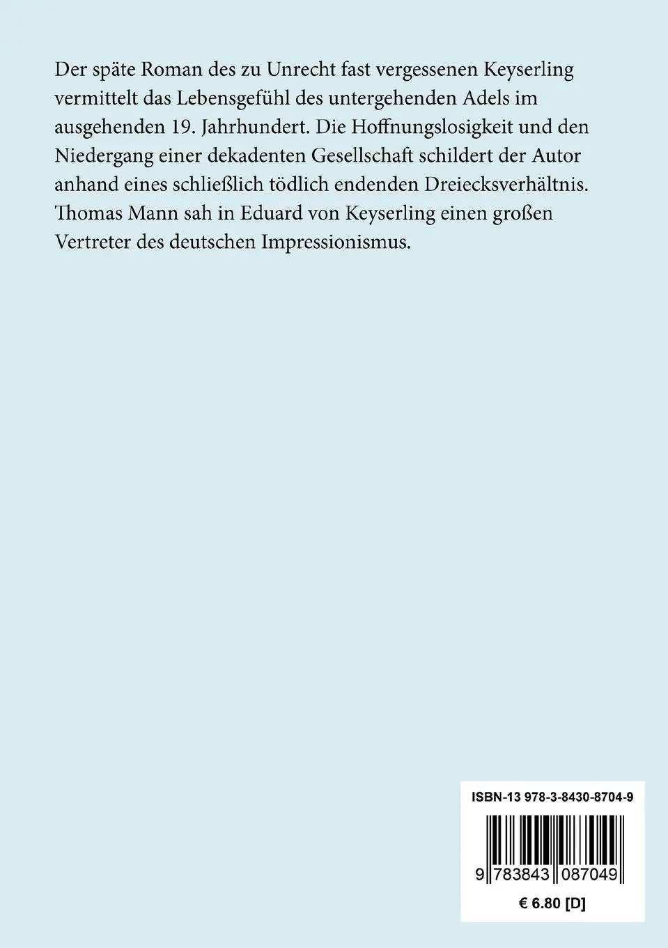 Rückseite: 9783843087049 | Abendliche Häuser | Roman | Eduard Von Keyserling | Taschenbuch | 2016