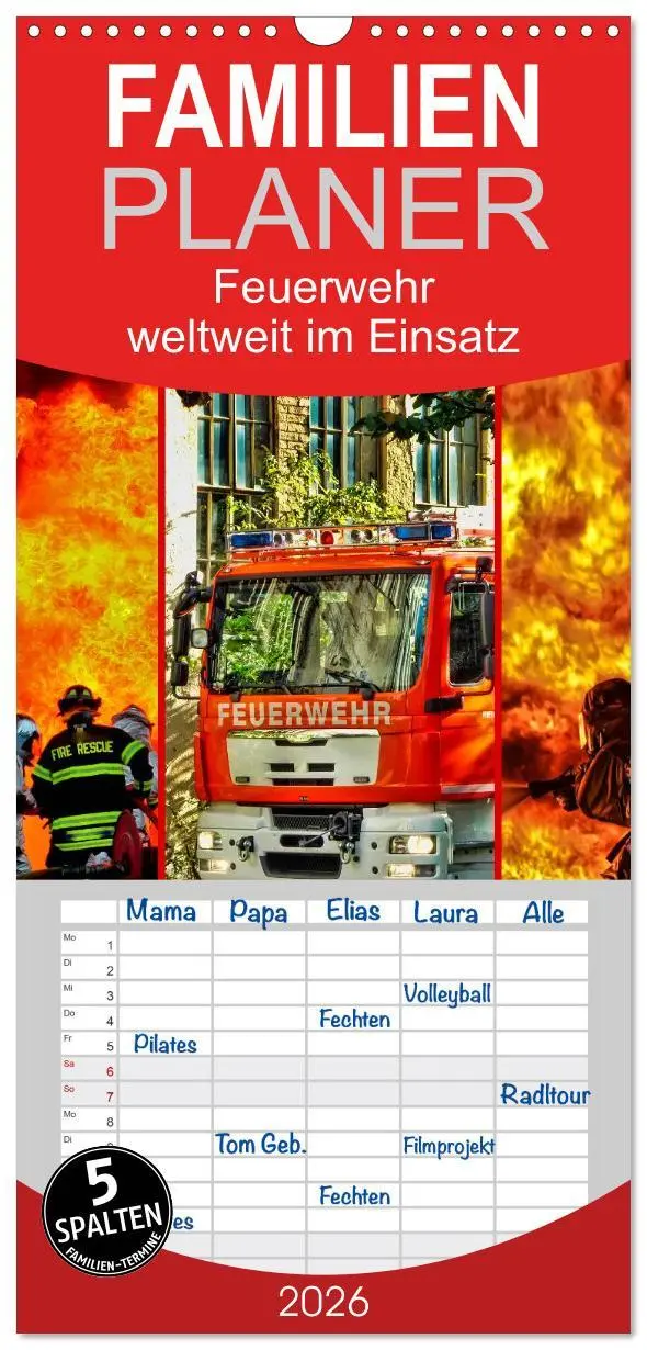 Cover: 9783516517149 | Familienplaner 2026 - Feuerwehr - weltweit im Einsatz mit 5 Spalten...